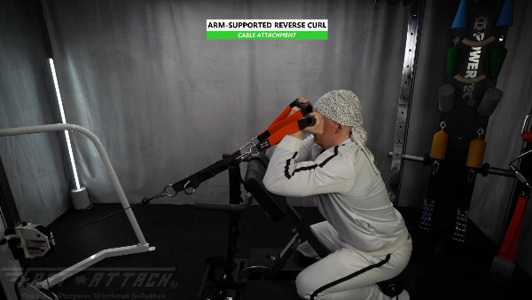 Fast-Attach Fitness Cable Attachment Arm-Supported Reverse Curl Exercise