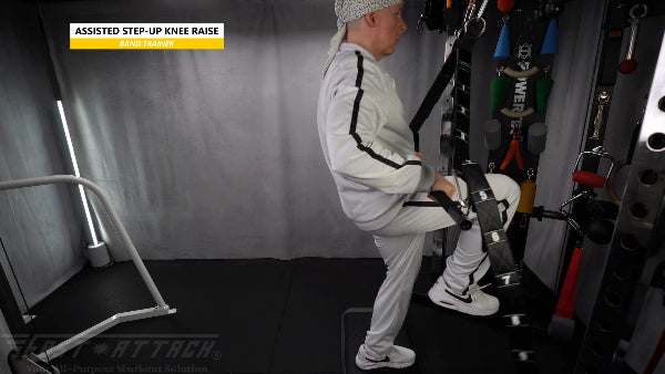 Fast-Attach Fitness Band Trainer Assisted Step-Up Knee Raise Exercise