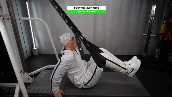 Fast-Attach Fitness Cable Attachment Assisted Knee Tuck Exercise