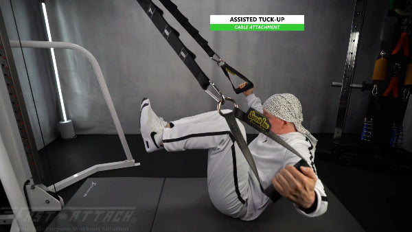Fast-Attach Fitness Cable Attachment Assisted Tuck-Up Exercise