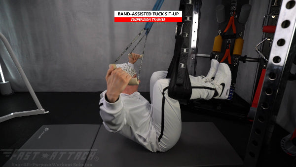 Fast-Attach Fitness Suspension Trainer Band-Assisted Tuck Sit-Up Exercise