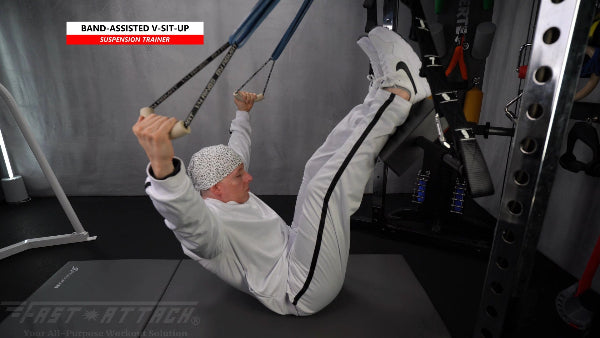 Fast-Attach Fitness Suspension Trainer Band-Assisted V-Sit-Up Exercise