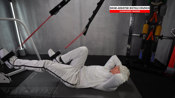 Fast-Attach Fitness Suspension Trainer Band-Assisted Bicycle Crunch Exercise