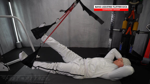 Fast-Attach Fitness Suspension Trainer Band-Assisted Flutter Kick Exercise